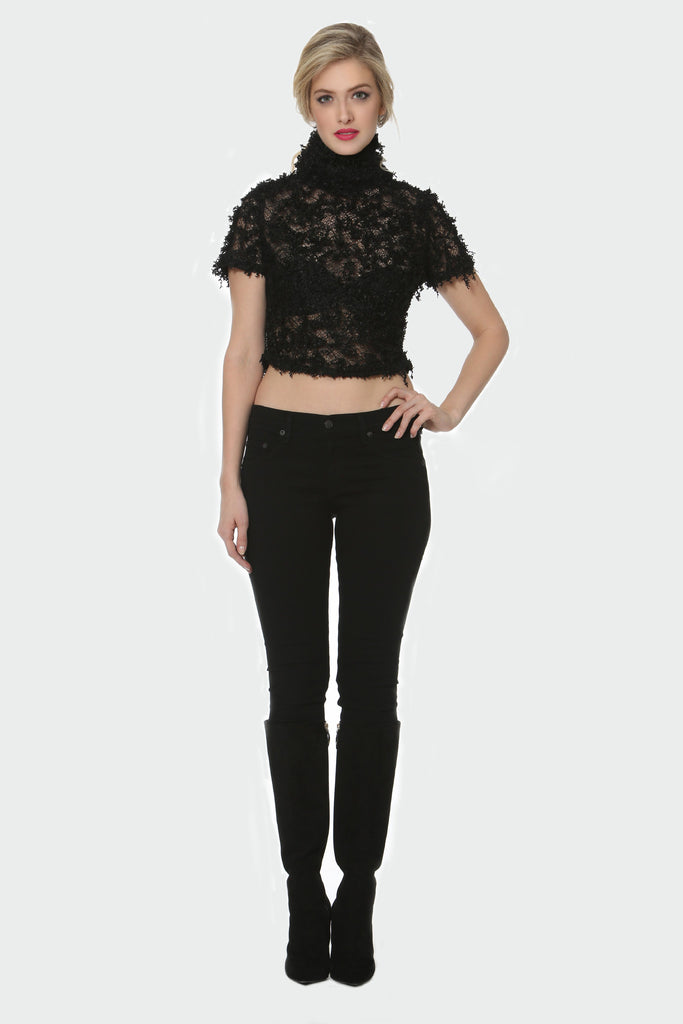 Tops - Flocked Laced Turtleneck