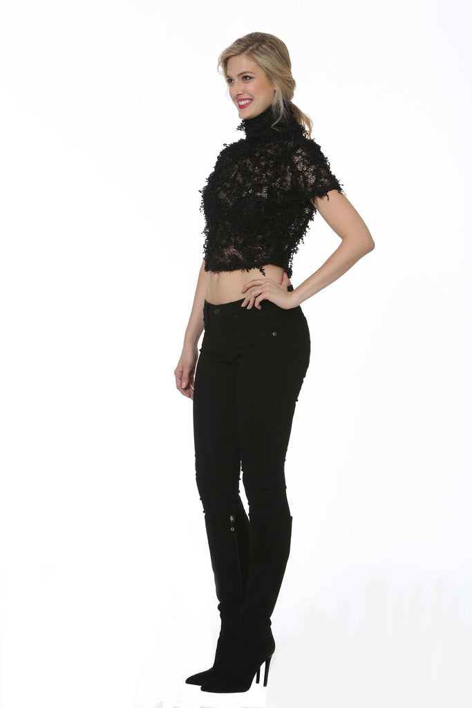 Tops - Flocked Laced Turtleneck